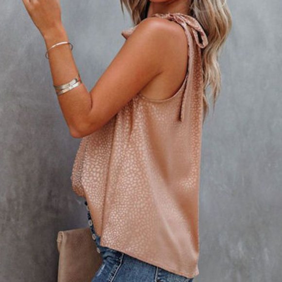 Pink Sleeveless Tie Mock Neck Leopard Tank Top  Size L - Picture 5 of 11